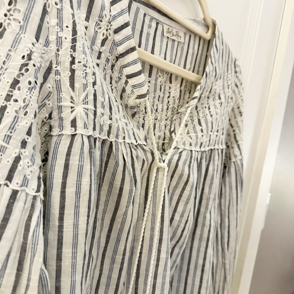 LoveShackFancy Peasant Blouse Striped w/ Pompoms XS - Picture 2 of 11